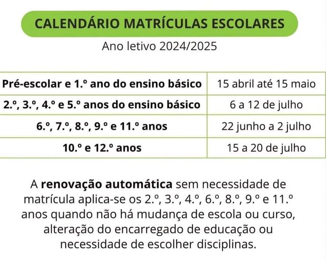Calendário Matrículas Escolares Calendário Matrículas Escolares