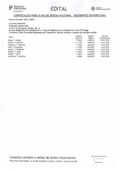 EDITAL: DIA DA DEFESA NACIONAL 2026 &ndash; Dia 19/02/2025
