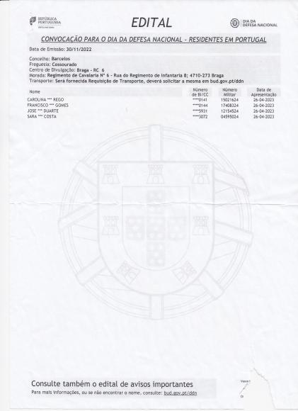 Convocação para o "Dia da Defesa Nacional" Convocação para o "Dia da Defesa Nacional"